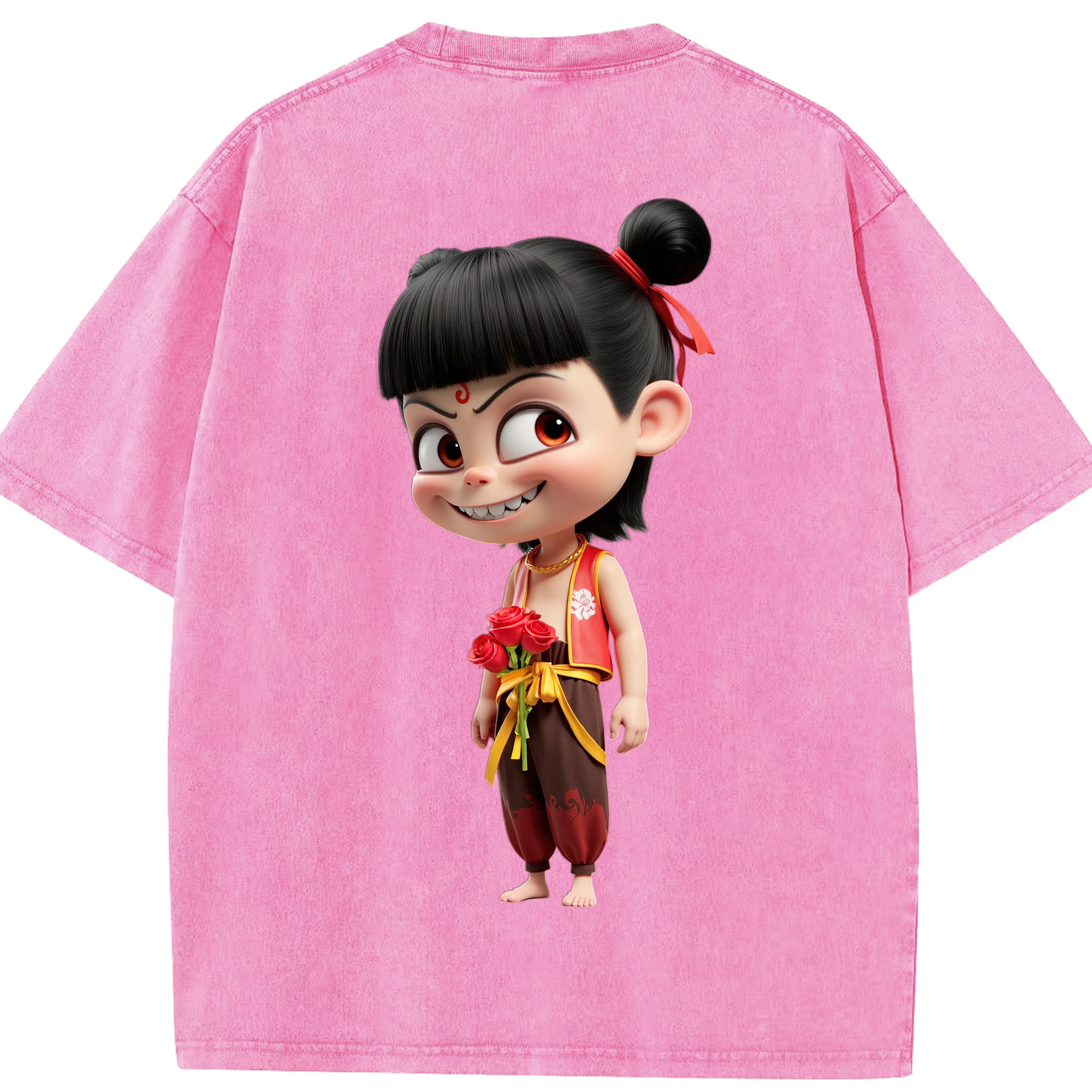 （画像用） Ne Zha 2 ナタ 魔童の大暴れ 綿100% ヴィンテージ風 半袖Tシャツ（背面プリント）